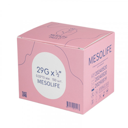 Игла одноразовая медицинская инъекционная стерильная  MESOLIFE 29G 0,33*13 мм 100/5000