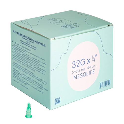 Игла одноразовая медицинская инъекционная стерильная MESOLIFE 32G 0,23*6 мм 100/5000